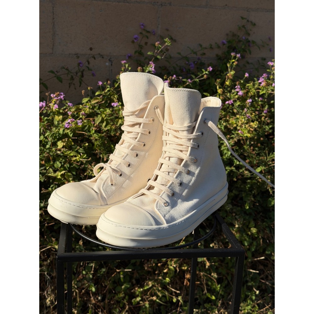 Rick Owens DRKSHDW Ramones High Top Sneakers Cream Canvas EU 41 Made in Italy